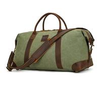 Bolsa de viaje vintage de lona de piel auténtica, unisex, equipaje de mano, bolsa de deporte, bolsa de fin de semana, para viajes cortos, fin de semana, vacaciones, trabajo, 50 litros, verde y marrón,