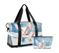 Bolsa de viaje vintage para bañera de Cornish Rex Cats con bolsa de aseo para gimnasio, juego de 2 piezas, Linda bañera vintage con diseño de gatos Cornish Rex, 1 size