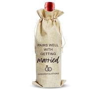 Bolsa de vino de boda, regalos de compromiso para parejas, regalos de boda Mr y Mrs de algodón y lino con cordón, regalos de luna de miel - Casarse