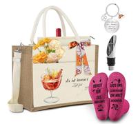 Bolsa de Yute con Frase Bolsa de Compras de Yute Bolsa Yutes con Cremallera | Material Yute Bols Llavero+Vertedor+Vino Tacto+Sedoso Calcetines Suaves Antideslizantes para Mujeres Madres Esposas