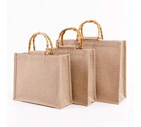 Bolsa de yute de yute portátil Unknows, bolso de compras de yute de arpillera portátil de asas de bambú