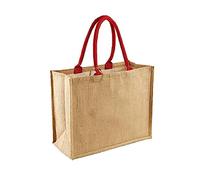 Bolsa de yute natural, 42 x 33 x 19 cm, bolsa de yute impermeable, bolsa de yute para revestir a ganchillo, bolsa para la compra, bolsa de la playa y verano, rojo, 42 cm x 19 cm x 33 cm