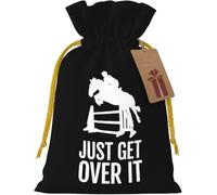 Bolsa de yute reutilizable con cordón ajustable, diseño de caballo y estampado "¡Supéralo!", ideal para y fiestas.