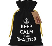 Bolsa de yute reutilizable con cordón ajustable "Keep Calm I'm Your Realtor" para y fiestas.