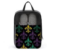 Bolsa de zapatos 3D Fleur De Lis Mardi Gras con cierre de cremallera, bolsas de almacenamiento con asa y portátil, resistente al agua, artículos esenciales de viaje