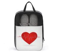 Bolsa de zapatos con forma de corazón rojo con líneas de latido de corazón para viajes, uso diario, bolsa de almacenamiento antipolvo para zapatos de golf