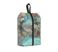 Bolsa de zapatos con mapa del mundo de dibujos animados para viajes, organizador de zapatos impermeable para maleta, bolsa de almacenamiento 3 en 1 para entrenadores de gimnasio