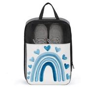 Bolsa de zapatos de acuarela azul pastel arcoíris con corazones para viajes, uso diario, bolsa de almacenamiento antipolvo para zapatos de golf