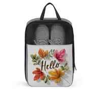 Bolsa de zapatos de acuarela con diseño de hojas de otoño y palabras Hello on White Plaid para viajes, uso diario, bolsa de almacenamiento antipolvo para zapatos de golf