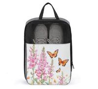 Bolsa de zapatos de acuarela con flores rosadas y mariposas naranjas para viajes, uso diario, bolsa de almacenamiento antipolvo para zapatos de golf