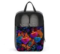 Bolsa de zapatos de corazón de fuego con flores y rosas para viajes, uso diario, bolsa de almacenamiento antipolvo para zapatos de golf