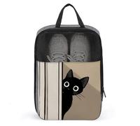 Bolsa de zapatos de dibujos animados de gato negro que mira desde la puerta, para viajes, uso diario, bolsa de almacenamiento antipolvo para zapatos de golf