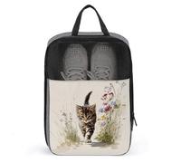 Bolsa de zapatos de gatito caminando a través de flores silvestres para viajes, uso diario, bolsa de almacenamiento antipolvo para zapatos de golf