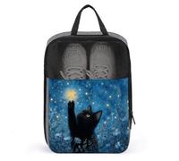 Bolsa de zapatos de gato negro con estrella dorada brillante para viajes, uso diario, bolsa de almacenamiento antipolvo para zapatos de golf