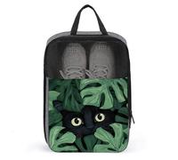 Bolsa de zapatos de gato negro con hojas botánicas verdes para viajes, uso diario, bolsa de almacenamiento antipolvo para zapatos de golf