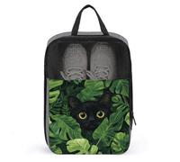 Bolsa de zapatos de gato negro con hojas botánicas verdes para viajes, uso diario, bolsa de almacenamiento antipolvo para zapatos de golf