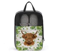 Bolsa de zapatos de tréboles de vaca de las Tierras Altas del Día de San Patricio para viajes, uso diario, bolsa de almacenamiento antipolvo para zapatos de golf