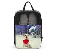 Bolsa de Zapatos de Viaje con Estampado Divertido, Perro Labrador Retriever con corazón de Juguete, Bolsa de Zapatos con Cremallera y Asas, Impermeable, Transpirable, portátil, Grande, Bolsa de almac
