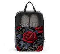 Bolsa de zapatos gótica de rosas rojas oscuras con hojas negras para viajes, uso diario, bolsa de almacenamiento antipolvo para zapatos de golf