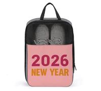 Bolsa de zapatos rosa con texto en inglés "Happy New Year on Pink 2026 para viajes, uso diario, bolsa de almacenamiento antipolvo para zapatos de golf"