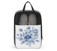 Bolsa de zapatos vintage con diseño floral de líneas azules para viajes, uso diario, bolsa de almacenamiento antipolvo para zapatos de golf