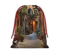 Bolsa decorativa con cordón para regalo con estampado de calle vieja italiana, para fiestas, cumpleaños, aniversarios
