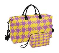 Bolsa decorativa para fin de semana con diseño de pata de gallo, color morado y amarillo, con correa ajustable para deportes, impermeable, para viajar