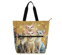 Bolsa decorativa para libros infantiles para niños, estudiantes, adultos, dibujos animados, lindos gatos Devon Rex, estilo realista, resistente, bolsa de la compra con asas de cremallera para escuela
