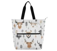 Bolsa decorativa para libros para niños, estudiantes y adultos, estilo bohemio simple, vaca West Highlander, impermeable, bolsa de la compra con asas de cremallera para escuela, trabajo, viajes, arco
