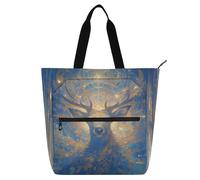 Bolsa decorativa para libros para niños, niñas y adultos, fantástico ciervo misterioso color impermeable, bolsa de compras con cremallera para escuela, compras, viajes, mochilas arcoíris para lectores