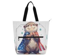 Bolsa decorativa para libros para niños y adultos, nutria europea animal 4 de julio, día de la independencia, resistente al agua, bolsa de hombro con cremallera para la escuela, compras, comestibles
