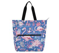 Bolsa decorativa para niños, estudiantes, adultos, flores de flamenco rosa fresco para verano, impermeable, bolsa de actividades para niños, bolsa de arte con cremallera para escuela, compras, viajes