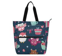 Bolsa decorativa para niños, niñas, adultos, safari, búhos, animales forestales, pasteles, dibujos animados, resistente, reutilizable, bolsa de playa con cremallera para escuela, trabajo, viajes, arco