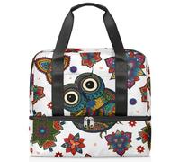 Bolsa deportiva bohemia étnica de búho para mujeres, hombres y niños, estampado de búhos Kirls para fin de semana, bolsas de noche separadas para mojado, bolsa de mano de 21 L para viajes, gimnasio,