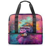 Bolsa deportiva colorida con patrón de gorila para mujeres, hombres, niños y niñas, 21 L, para fin de semana, bolsa de viaje separada para viajes, gimnasio, yoga, color, Big, Organizador de bolsas
