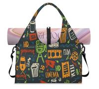 Bolsa deportiva con diseño de cine para mujeres y hombres, diseño de cine, bolsa de fin de semana con compartimento para zapatos, bolsa de hombro para yoga, gimnasio, viajes, color, L, Organizador de