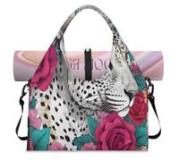 Bolsa deportiva con diseño de flores, leopardo y rosa, con compartimento para zapatos, para fin de semana, para la noche, para gimnasio, yoga, viajes, color, L, Bolsa de viaje