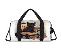 Bolsa deportiva con diseño de gato negro con compartimento para zapatos, bolsa de fin de semana, viajes, gimnasio, organizador de equipaje, para mujeres, hombres, niños y niñas