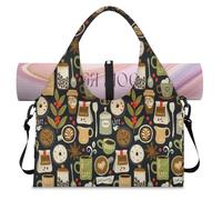 Bolsa deportiva con diseño de granos de café con compartimento para zapatos, impresión de café, fin de semana, bolsa de equipaje para gimnasio, yoga, viajes, color, L, Bolsa de viaje