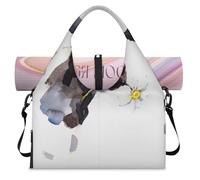 Bolsa deportiva con diseño de vaca de flores para mujeres y hombres, divertida bolsa de fin de semana con compartimento para zapatos, bolsa de hombro para yoga, gimnasio, viajes, color, L, Organizador