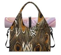 Bolsa deportiva con estampado animal con compartimento para zapatos, plumas de pavo real, estampado de tigre, fin de semana, bolsa de equipaje para gimnasio, yoga, viajes, color, L, Bolsa de viaje