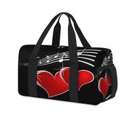 Bolsa deportiva con notas musicales, diseño de corazón, color rojo, para fin de semana, para la noche, para viajes, gimnasio, para niños, niñas, mujeres y hombres