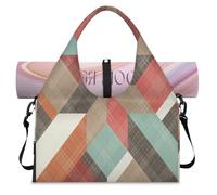 Bolsa deportiva con patrón geométrico retro para mujeres y hombres, bolsa de fin de semana geométrica con compartimento para zapatos, bolsa de hombro para yoga, gimnasio, viajes, color, L, Organizador