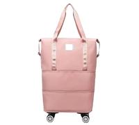 Bolsa Deportiva con Ruedas Bolsa de Viaje Gran Capacidad con Ruedas universales extraíbles y Doble Capa Almacenamiento expandible for Viajes Negocios, Equipaje Mano(Pink)