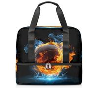 Bolsa deportiva de baloncesto con diseño de llama azul y roja para gimnasio para mujeres y hombres, bolsa de viaje con compartimento para zapatos, bolsa de entrenamiento de gran capacidad, para