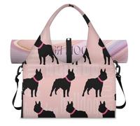 Bolsa deportiva de bulldog francés con compartimento para zapatos, diseño de bulldog de dibujos animados, bolsa de fin de semana, bolsa de equipaje para gimnasio, yoga, viajes, color, L, Bolsa de