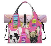 Bolsa deportiva de bulldog francés con compartimento para zapatos, diseño de perro de dibujos animados, bolsa de fin de semana, bolsa de equipaje para gimnasio, yoga, viajes, color, L, Bolsa de viaje