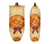 Bolsa deportiva de cuerda con bolsillos con cremallera para mujer, fiesta de natación, patrón amarillo de flores naranjas