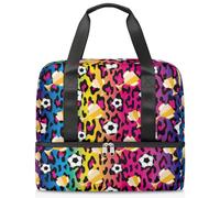 Bolsa deportiva de leopardo colorido para mujeres, hombres y niños, trofeo de fútbol Kirls, bolsas de fin de semana, bolsas de noche separadas para mojado, bolsa de mano de 21 L para viajes, gimnasio,