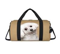 Bolsa deportiva de lona con compartimento para zapatos, lindo perro maltés, bolsa de fin de semana, viajes, gimnasio, organizador de equipaje para mujeres, hombres, niños y niñas